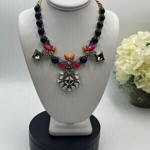 J. Crew Rhinestones Multi Color‎ Flowers Bling Gold Chain Statement Necklace